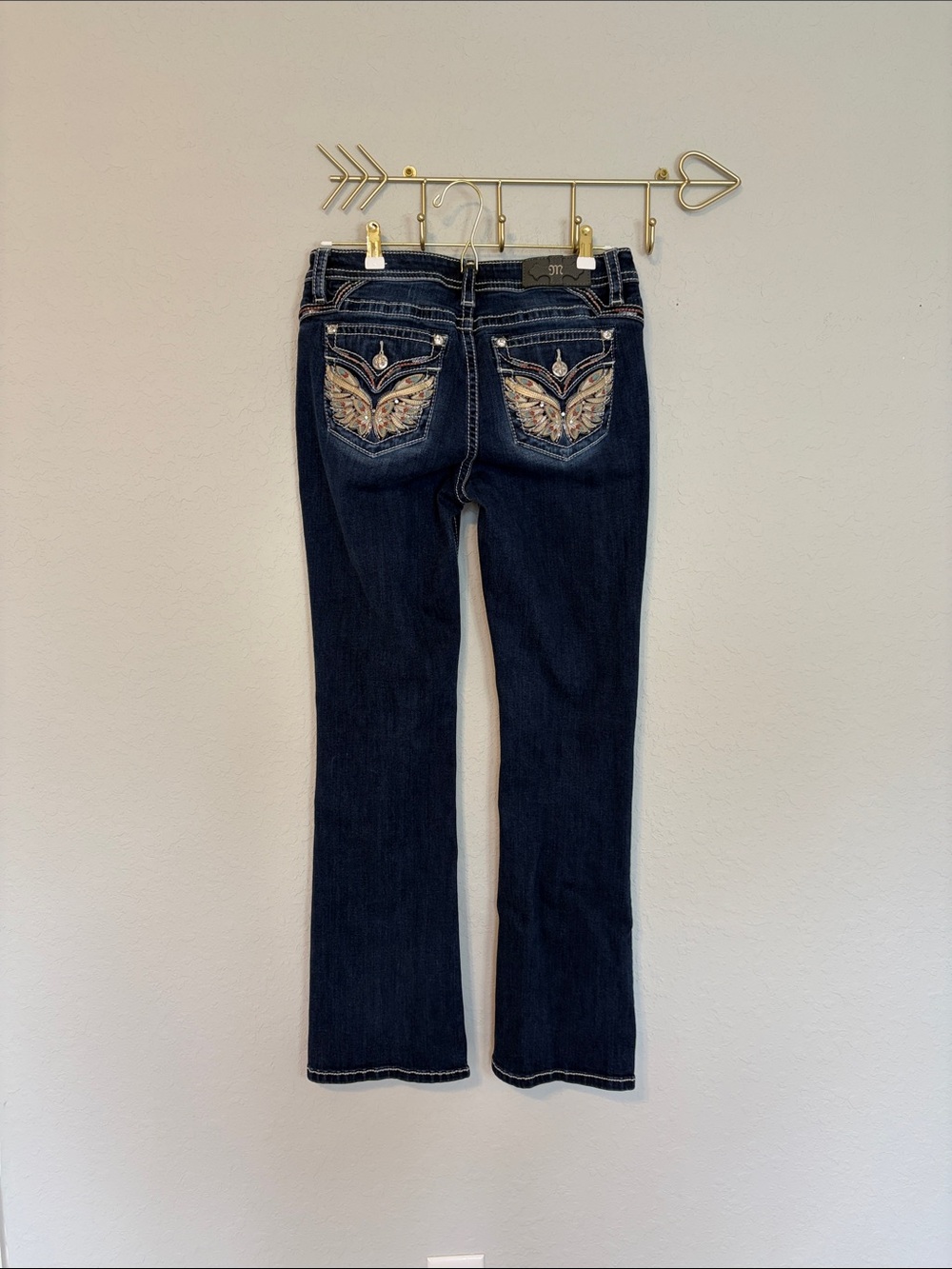 Miss Me Mid-Rise Bootcut Jeans Size 30 x 32 Butterfly Embellished Pockets